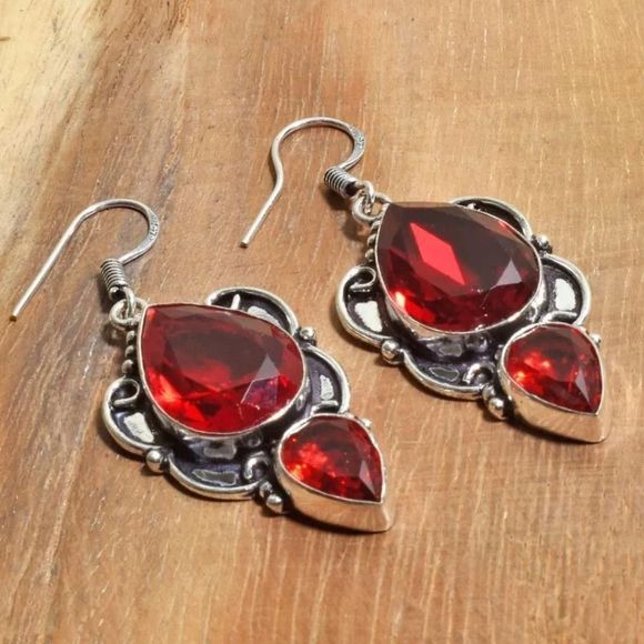 Jewelry - Dazzling! Garnet Handmade Drop Dangle Earrings Jewelry 2"